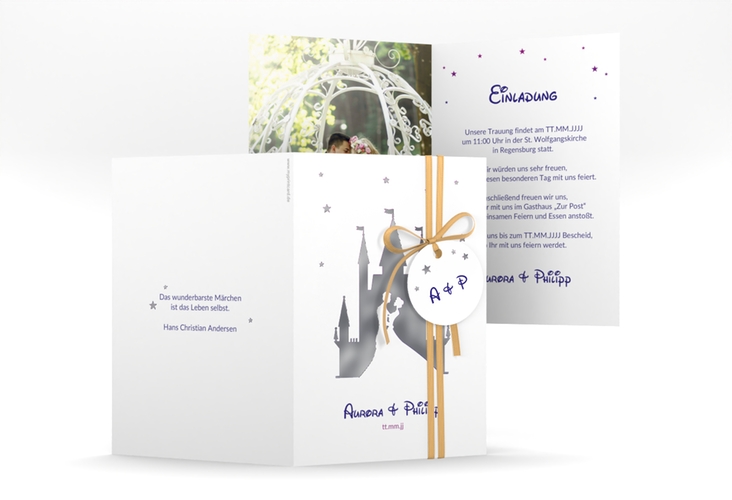 Einladungskarte Hochzeit Castle A6 Klappkarte hoch silber