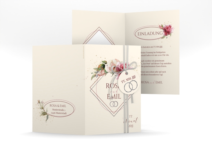 Einladungskarte Hochzeit Rosenbogen A6 Klappkarte hoch silber