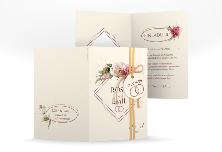 Einladungskarte Hochzeit Rosenbogen A6 Klappkarte hoch rosegold