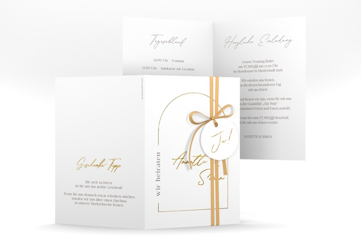 Einladungskarte Hochzeit Rundung A6 Klappkarte hoch gold