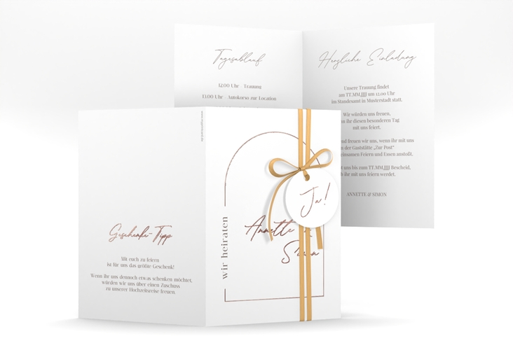 Einladungskarte Hochzeit Rundung A6 Klappkarte hoch rosegold