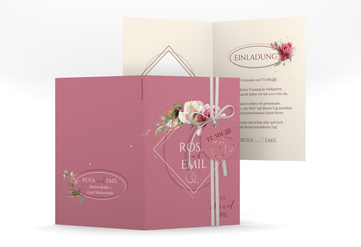 Einladungskarte Hochzeit Rosenbogen A6 Klappkarte hoch rosegold