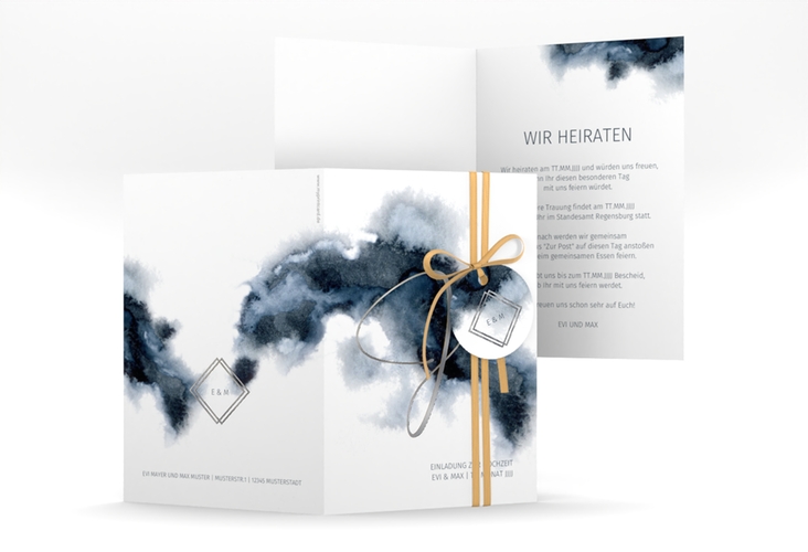 Einladungskarte Hochzeit Aquarellic A6 Klappkarte hoch silber