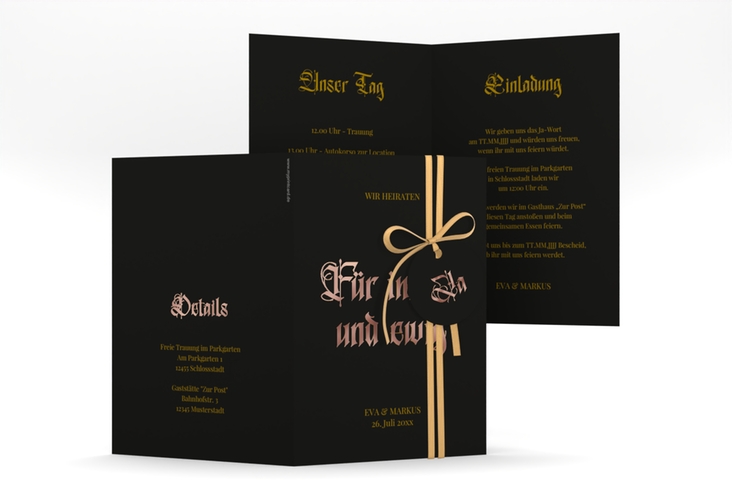 Einladungskarte Hochzeit Gothic A6 Klappkarte hoch rosegold