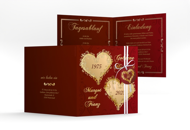 Hochzeitseinladung Goldene Hochzeit quadr. Klappkarte rot gold
