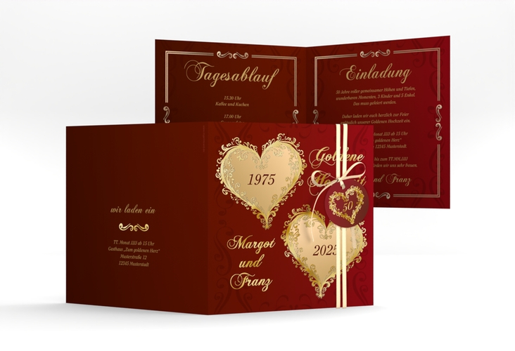 Hochzeitseinladung Goldene Hochzeit quadr. Klappkarte rot gold