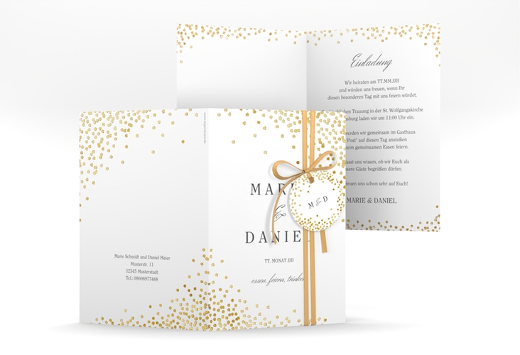 Einladungskarte Hochzeit Glitter A6 Klappkarte hoch gold