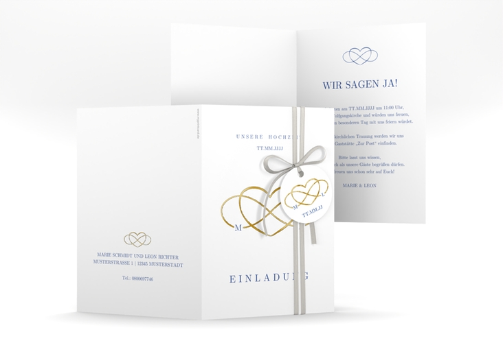 Einladungskarte Hochzeit Infinity A6 Klappkarte hoch gold