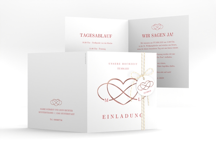 Hochzeitseinladung Infinity quadr. Klappkarte rot rosegold