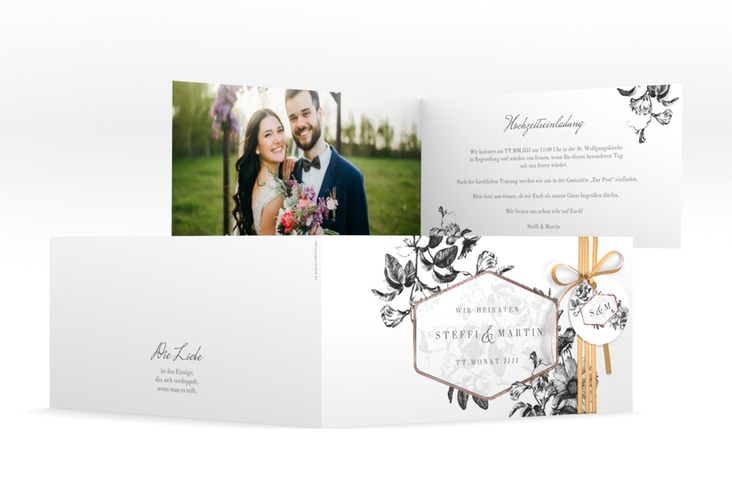 Hochzeitseinladung Magnificent lange Klappkarte quer rosegold