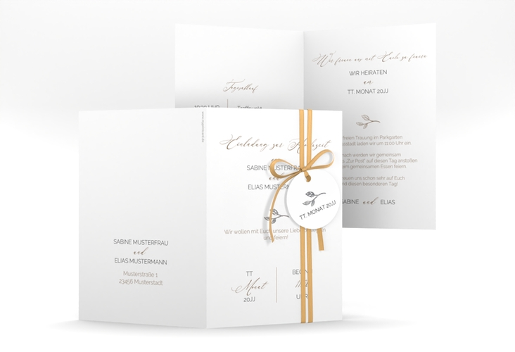 Einladungskarte Hochzeit Plain A6 Klappkarte hoch silber