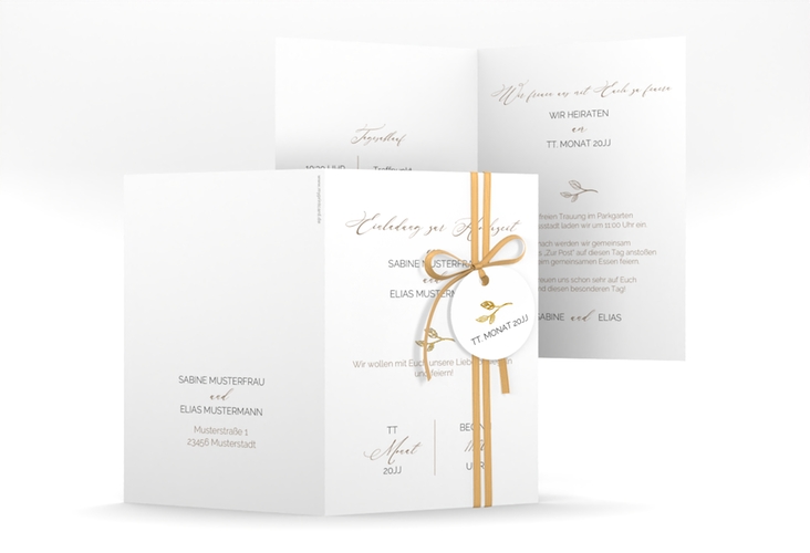 Einladungskarte Hochzeit Plain A6 Klappkarte hoch gold