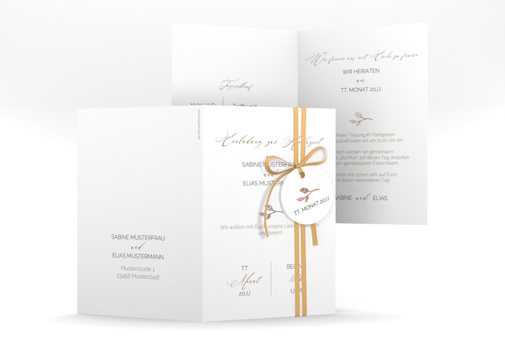 Einladungskarte Hochzeit Plain A6 Klappkarte hoch rosegold