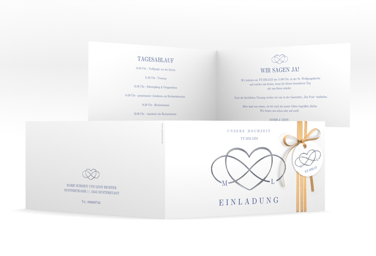 Hochzeitseinladung Infinity lange Klappkarte quer silber