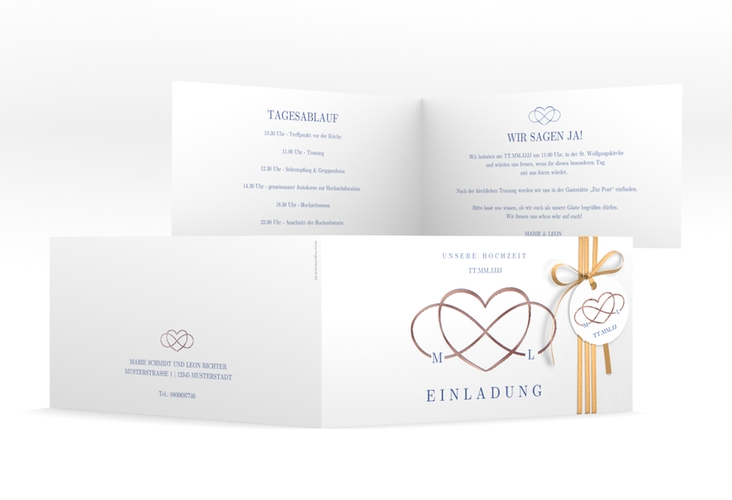 Hochzeitseinladung Infinity lange Klappkarte quer rosegold