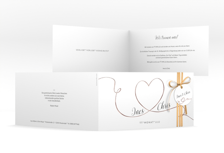 Hochzeitseinladung Dolce lange Klappkarte quer rosegold