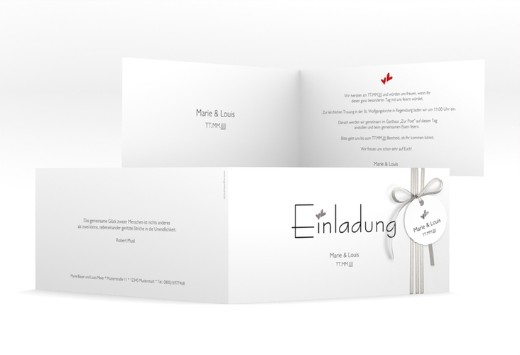Hochzeitseinladung Twohearts lange Klappkarte quer silber