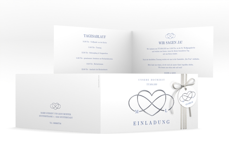 Hochzeitseinladung Infinity lange Klappkarte quer silber