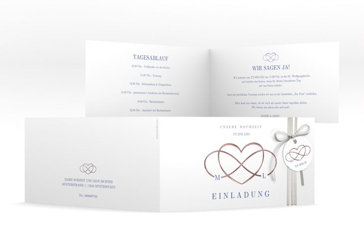 Hochzeitseinladung Infinity lange Klappkarte quer rosegold