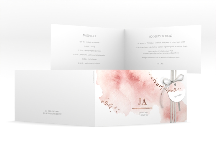 Hochzeitseinladung Pastell lange Klappkarte quer rosegold
