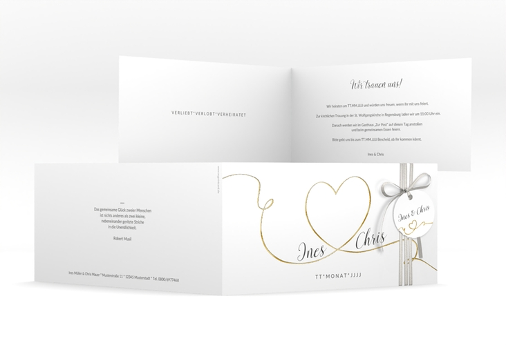 Hochzeitseinladung Dolce lange Klappkarte quer gold