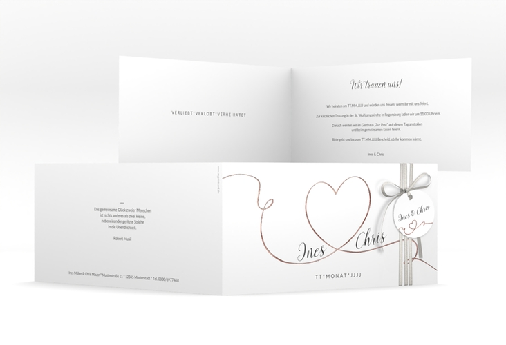 Hochzeitseinladung Dolce lange Klappkarte quer rosegold