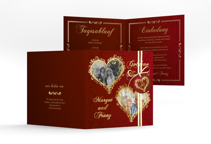 Hochzeitseinladung Goldene Hochzeit quadr. Klappkarte rot gold