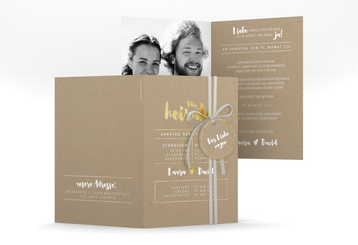 Einladungskarte Hochzeit Letterbox A6 Klappkarte hoch gold