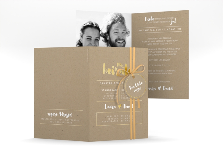 Einladungskarte Hochzeit Letterbox A6 Klappkarte hoch gold