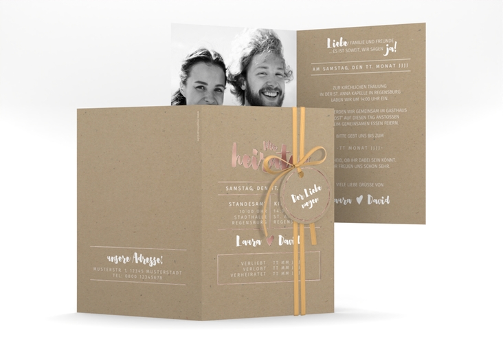 Einladungskarte Hochzeit Letterbox A6 Klappkarte hoch rosegold
