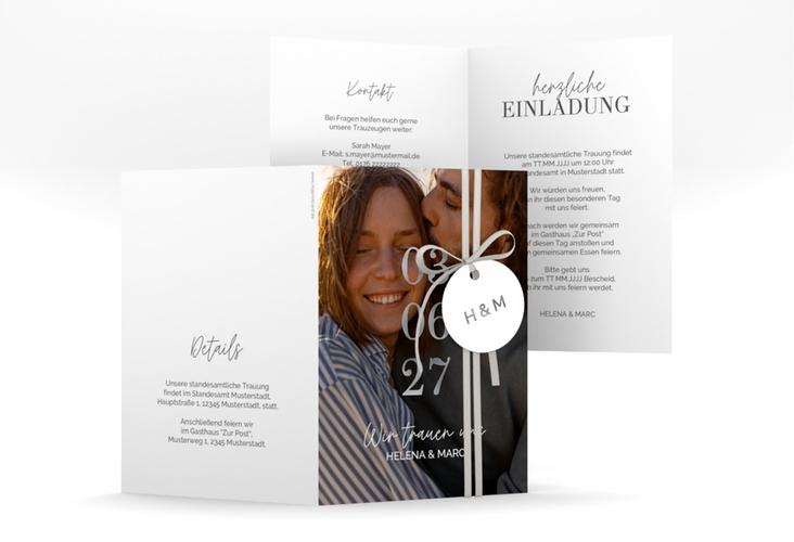 Einladung Hochzeit You and Me A6 Klappkarte hoch silber