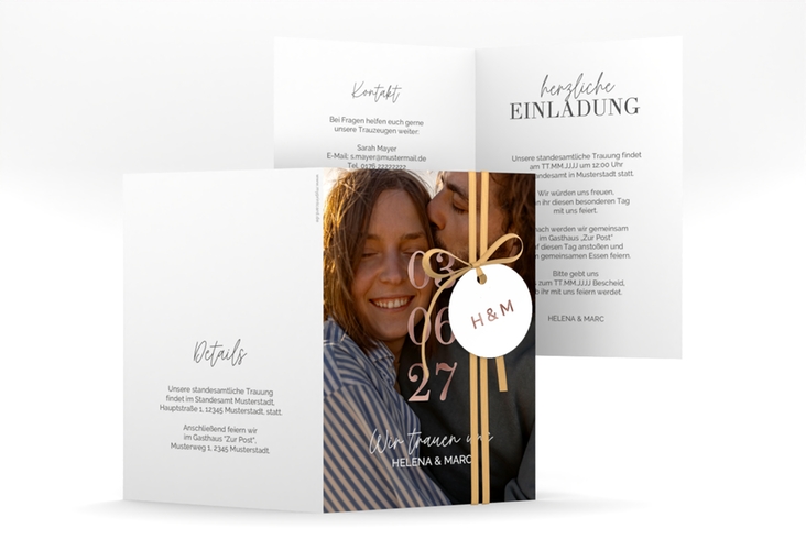 Einladung Hochzeit You and Me A6 Klappkarte hoch rosegold