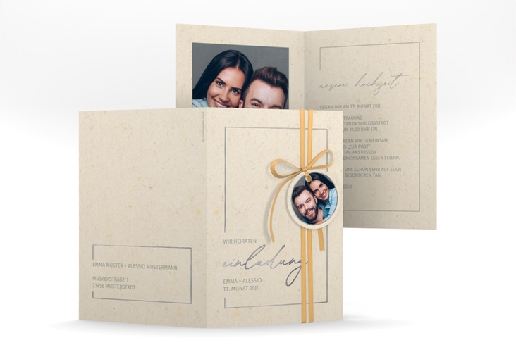 Einladungskarte Hochzeit Simple Line A6 Klappkarte hoch silber