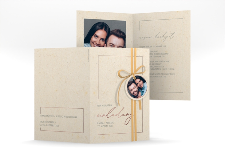 Einladungskarte Hochzeit Simple Line A6 Klappkarte hoch rosegold