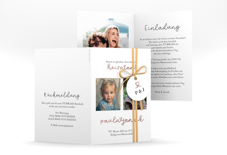 Einladungskarte Hochzeit Kindheitsfotos A6 Klappkarte hoch rosegold