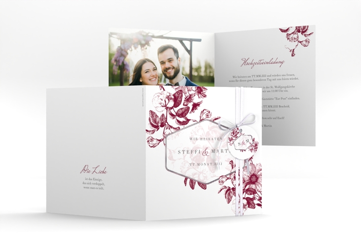 Hochzeitseinladung Magnificent quadr. Klappkarte rot silber