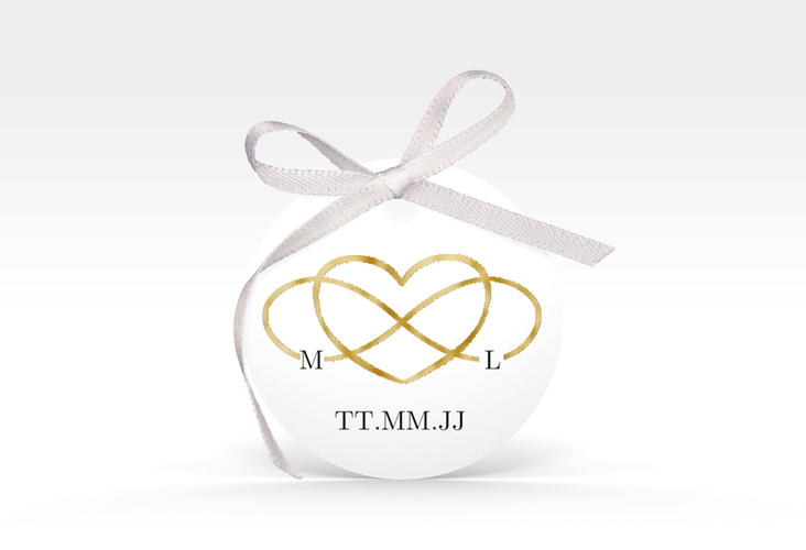 Geschenkanhänger Hochzeit Infinity Geschenkanhänger, rund schwarz gold