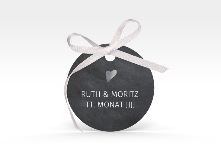Geschenkanhänger Hochzeit Chalkboard Geschenkanhänger, rund schwarz silber