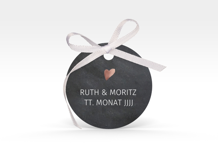 Geschenkanhänger Hochzeit Chalkboard Geschenkanhänger, rund schwarz rosegold