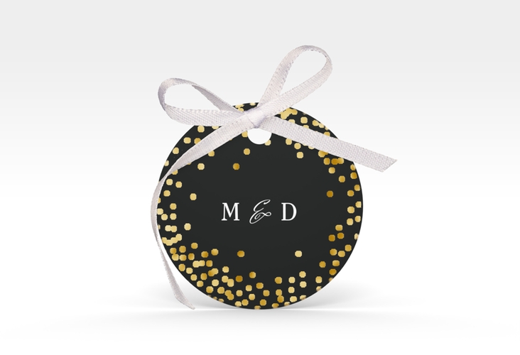 Geschenkanhänger Hochzeit Glitter Geschenkanhänger, rund schwarz gold