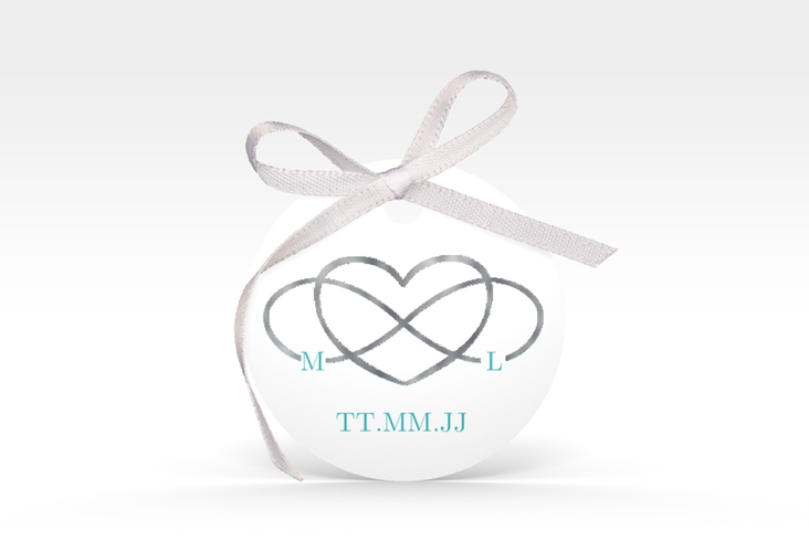 Geschenkanhänger Hochzeit Infinity Geschenkanhänger, rund tuerkis silber