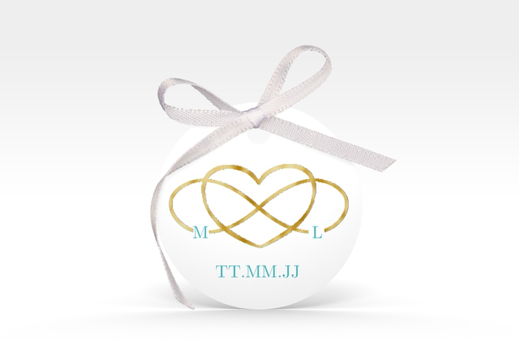 Geschenkanhänger Hochzeit Infinity Geschenkanhänger, rund tuerkis gold
