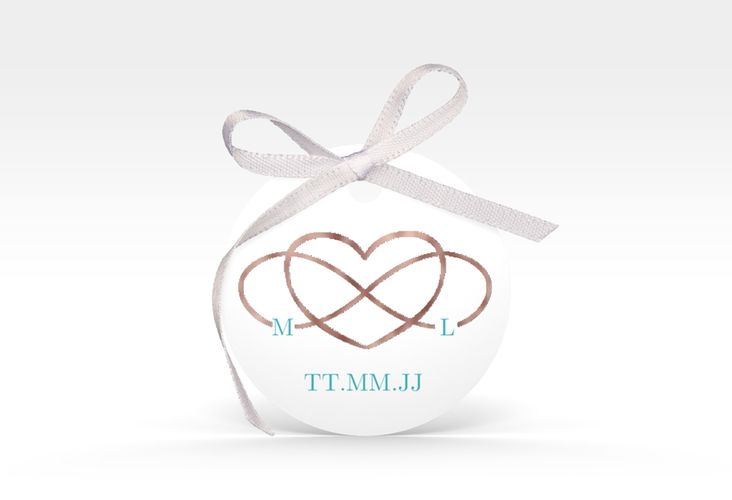 Geschenkanhänger Hochzeit Infinity Geschenkanhänger, rund tuerkis rosegold