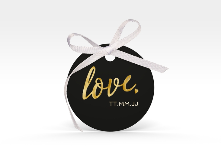 Geschenkanhänger Hochzeit Glam Geschenkanhänger, rund schwarz gold