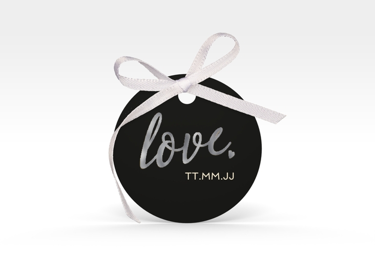 Geschenkanhänger Hochzeit Glam Geschenkanhänger, rund schwarz silber
