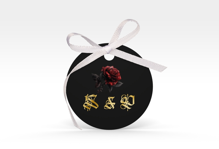 Geschenkanhänger Hochzeit Gothic Rose Geschenkanhänger, rund schwarz gold