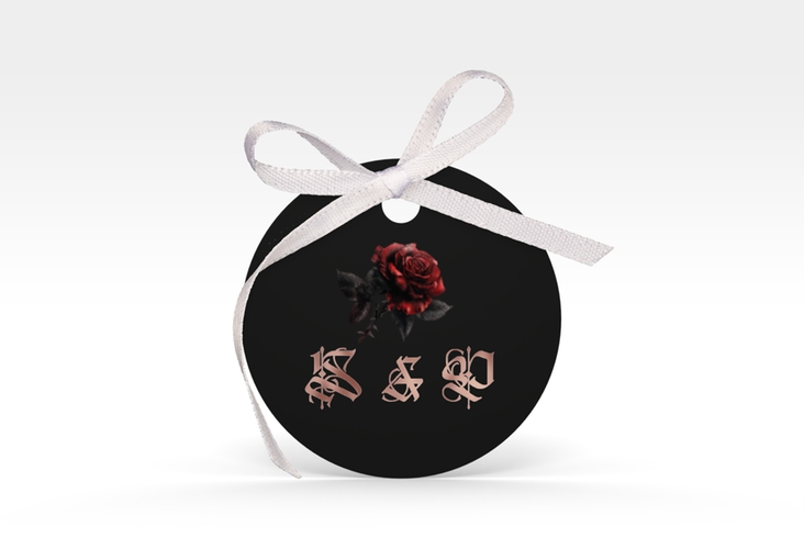 Geschenkanhänger Hochzeit Gothic Rose Geschenkanhänger, rund schwarz rosegold