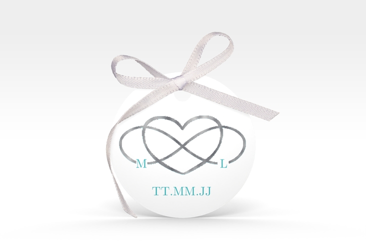 Geschenkanhänger Hochzeit Infinity Geschenkanhänger, rund tuerkis silber