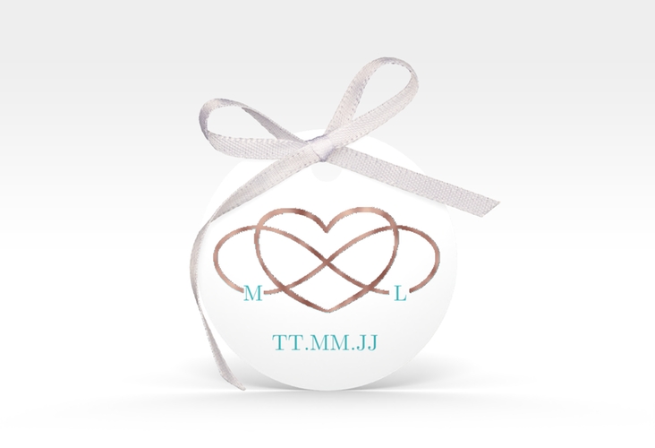 Geschenkanhänger Hochzeit Infinity Geschenkanhänger, rund tuerkis rosegold