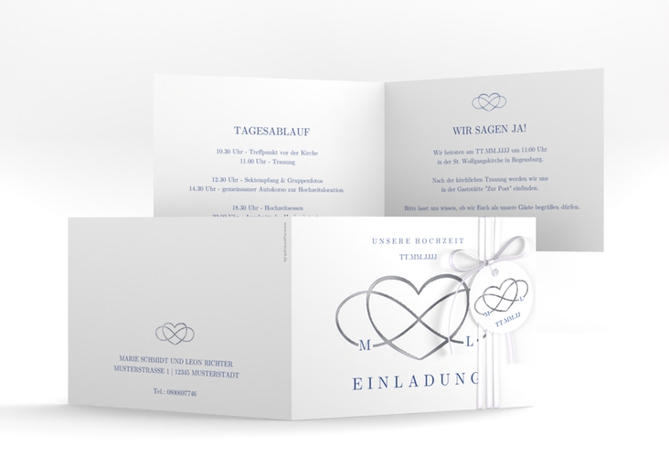 Hochzeitseinladung Infinity A6 Klappkarte quer silber